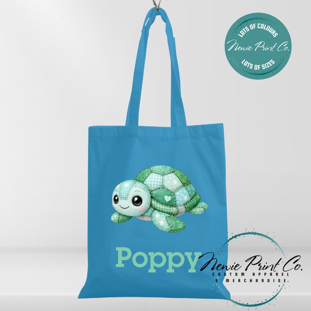Green Patchwork Turtle - Personalized Tote/Library Bags
