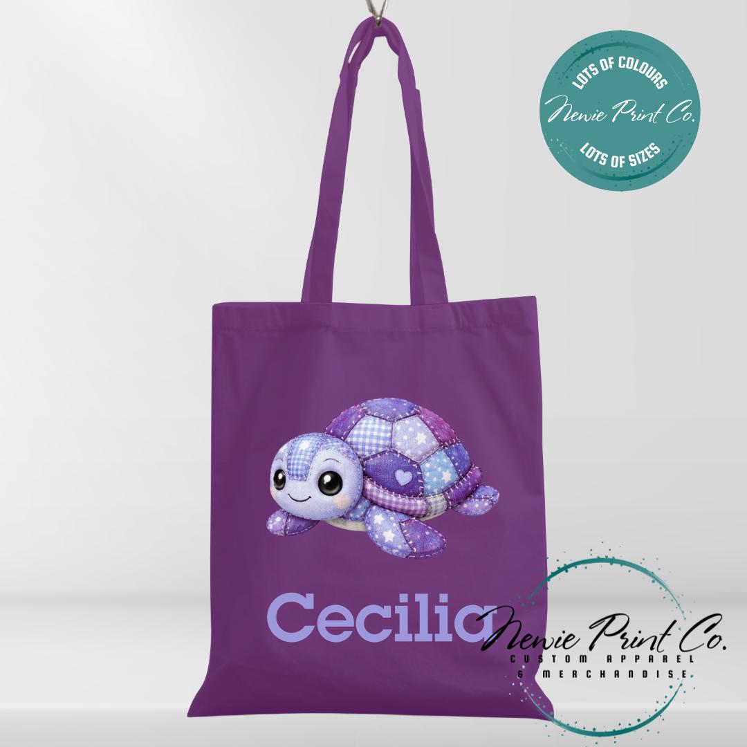 Purple Patchwork Turtle - Personalized Tote/Library Bags