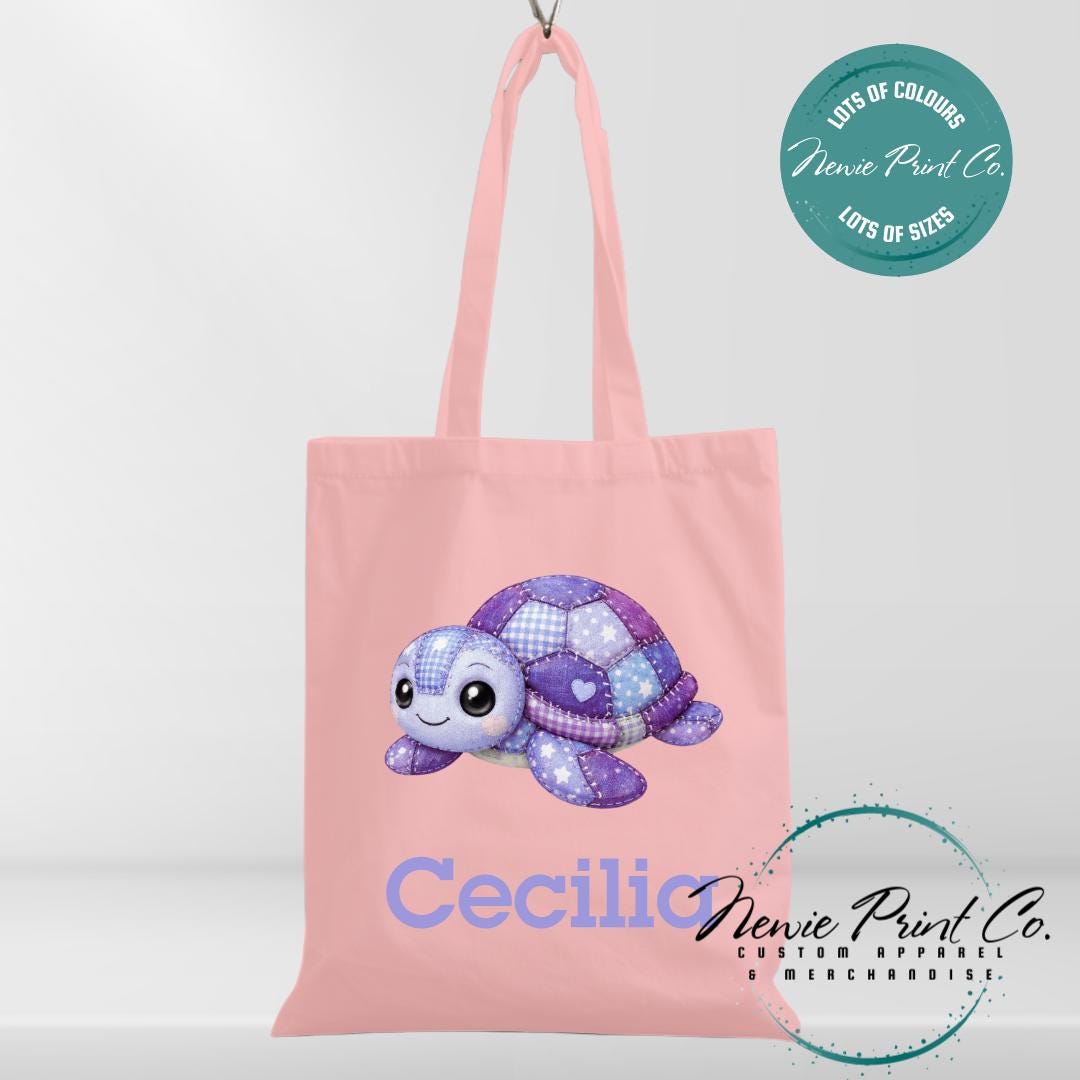 Purple Patchwork Turtle - Personalized Tote/Library Bags