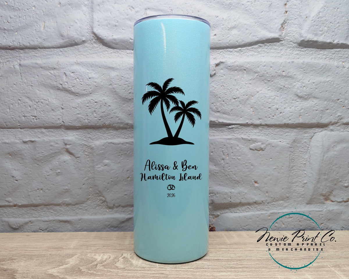 Personalized 20oz Shimmer tumbler, Custom travel mug, skinny tumbler, Honeymoon, Bride & Groom