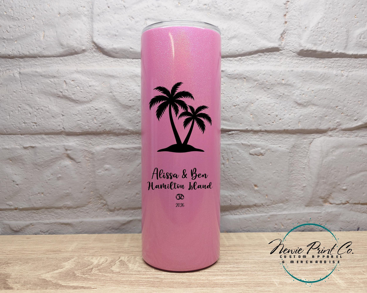 Personalized 20oz Shimmer tumbler, Custom travel mug, skinny tumbler, Honeymoon, Bride & Groom
