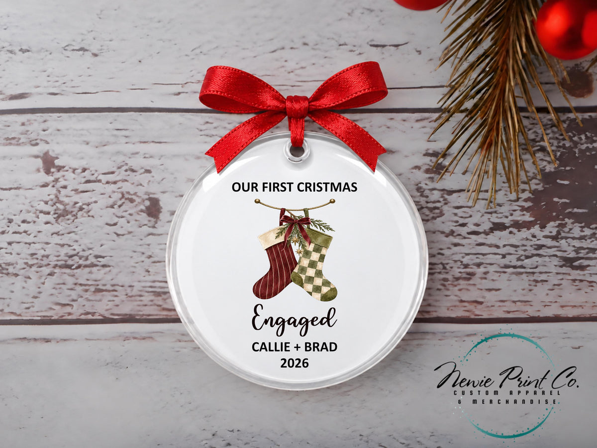 Personalized engagement ornament, New Beginning, Gift for Couple, First Christmas Present, Our First Christmas Engaged with Gift Box