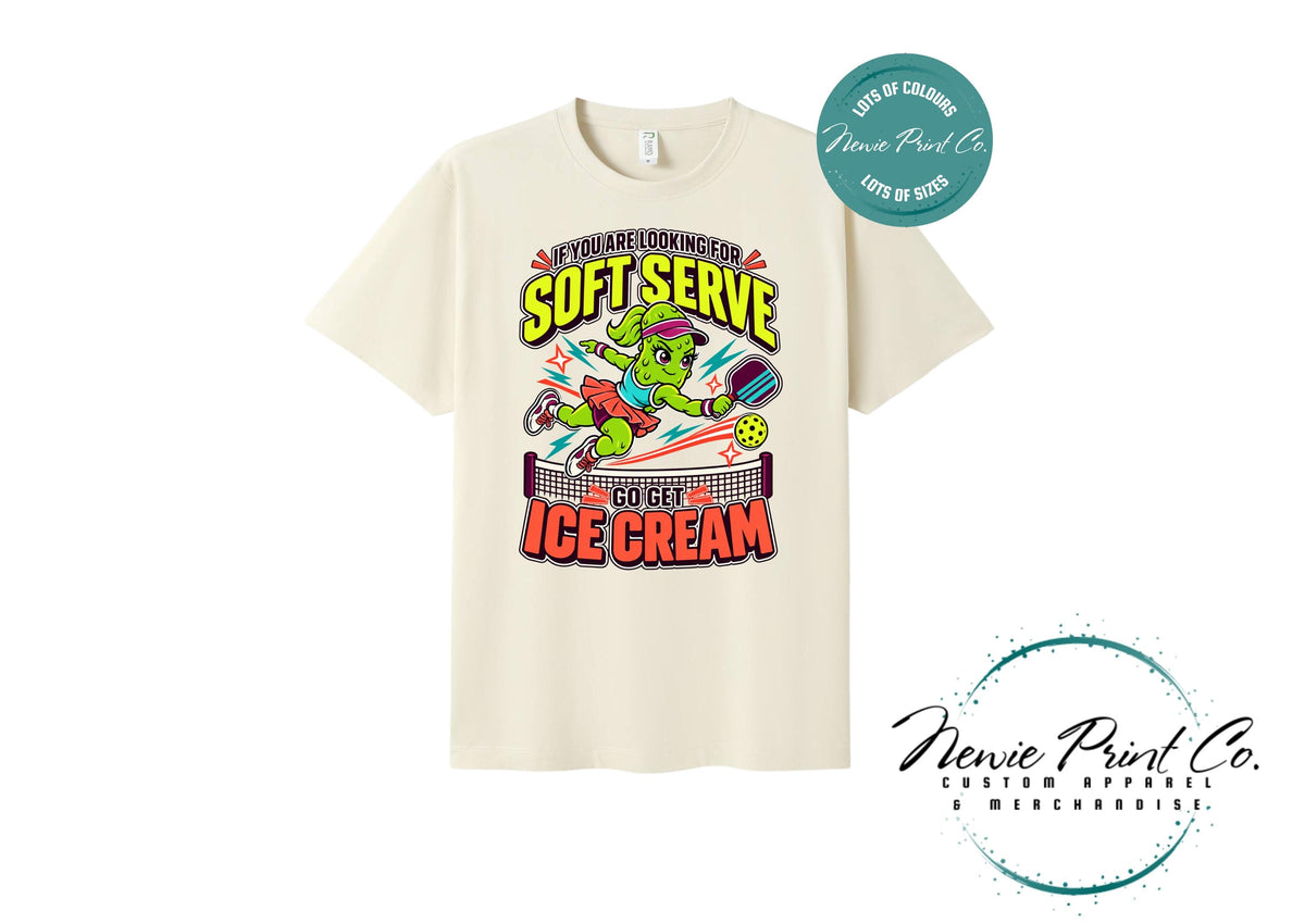 Funny Pickleball Shirt, Soft Serve Ice Cream Tee, Fierce Pickle Mascot T-Shirt, Pickleball Player Gift, Sports Tee