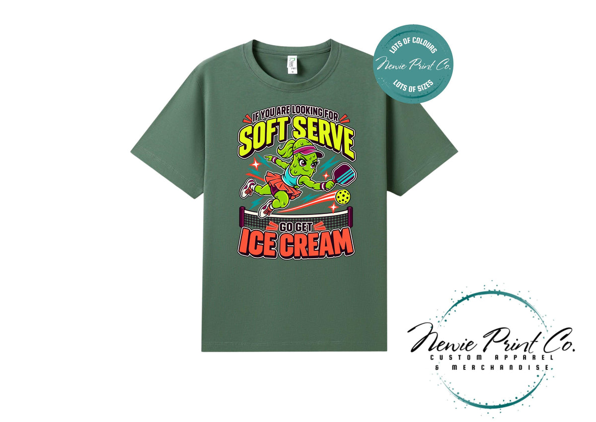 Funny Pickleball Shirt, Soft Serve Ice Cream Tee, Fierce Pickle Mascot T-Shirt, Pickleball Player Gift, Sports Tee