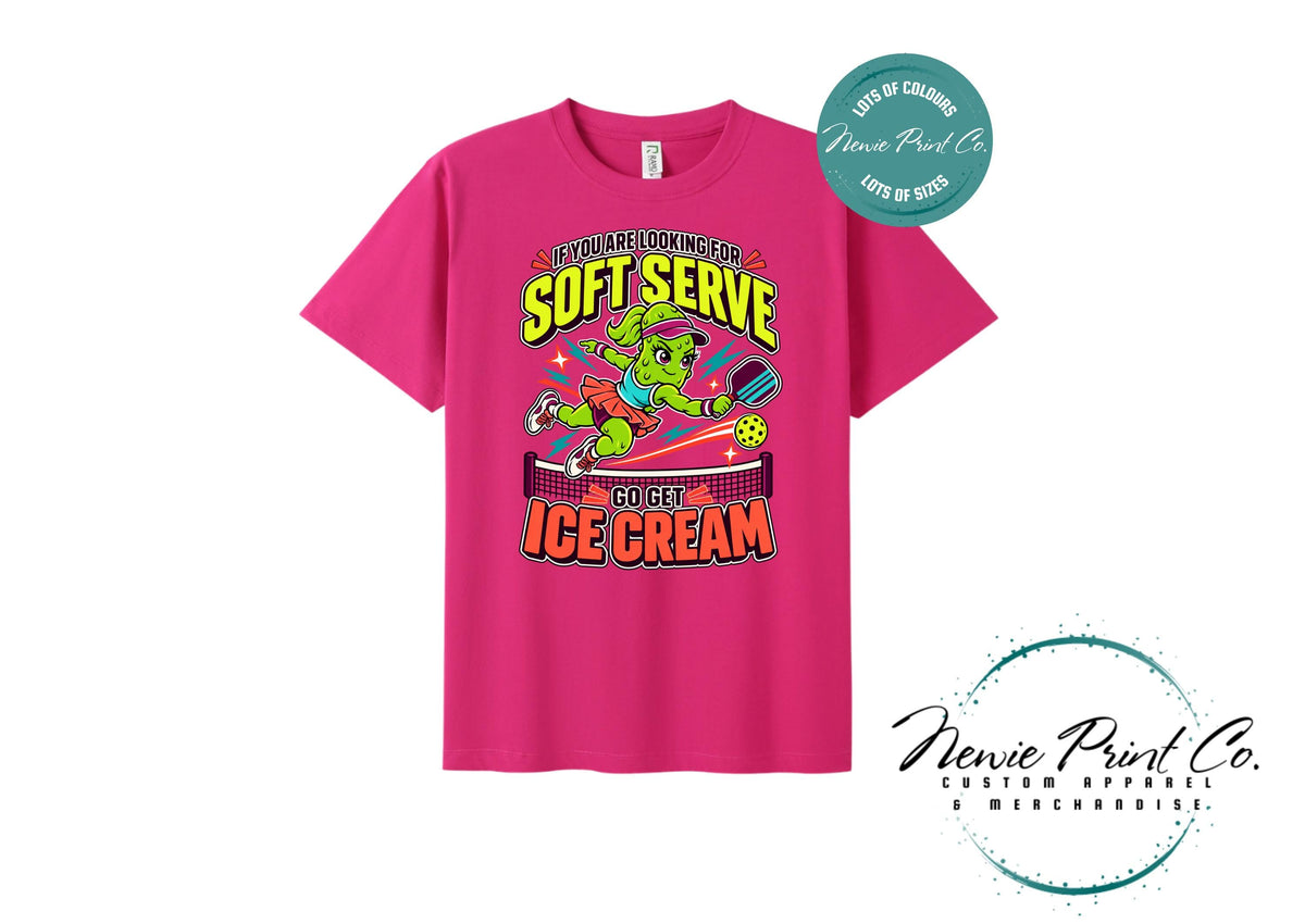 Funny Pickleball Shirt, Soft Serve Ice Cream Tee, Fierce Pickle Mascot T-Shirt, Pickleball Player Gift, Sports Tee