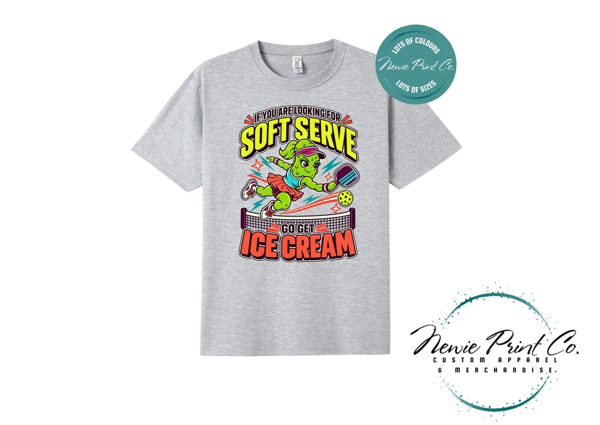 Funny Pickleball Shirt, Soft Serve Ice Cream Tee, Fierce Pickle Mascot T-Shirt, Pickleball Player Gift, Sports Tee