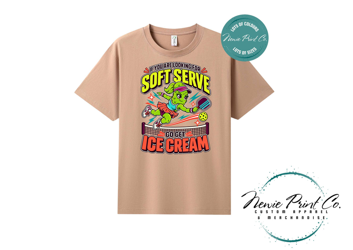 Funny Pickleball Shirt, Soft Serve Ice Cream Tee, Fierce Pickle Mascot T-Shirt, Pickleball Player Gift, Sports Tee
