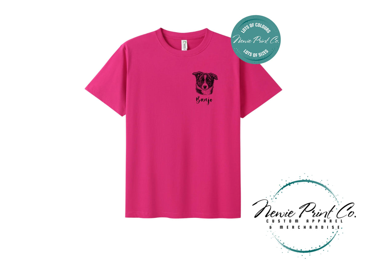 Custom Pet Portrait T-Shirt, Personalised Dog Line Art Tee with Name, Pet Memorial Gift, Dog Mum Gift, Custom Pet Portrait Shirt