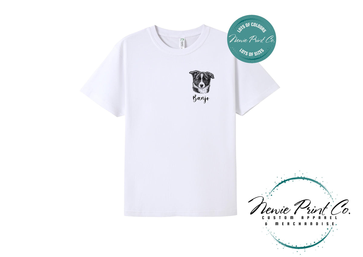 Custom Pet Portrait T-Shirt, Personalised Dog Line Art Tee with Name, Pet Memorial Gift, Dog Mum Gift, Custom Pet Portrait Shirt