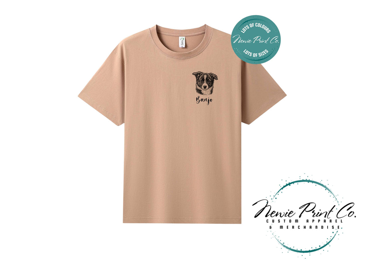 Custom Pet Portrait T-Shirt, Personalised Dog Line Art Tee with Name, Pet Memorial Gift, Dog Mum Gift, Custom Pet Portrait Shirt