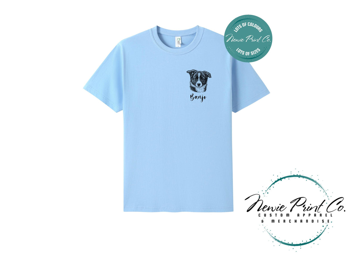 Custom Pet Portrait T-Shirt, Personalised Dog Line Art Tee with Name, Pet Memorial Gift, Dog Mum Gift, Custom Pet Portrait Shirt