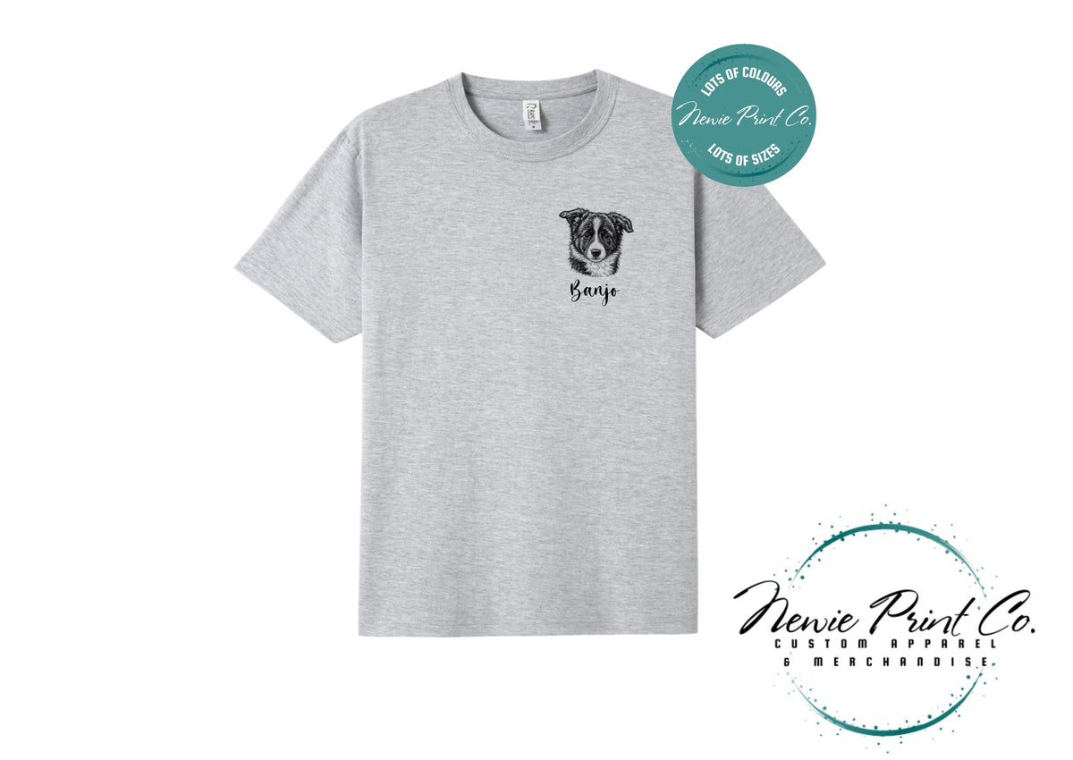 Custom Pet Portrait T-Shirt, Personalised Dog Line Art Tee with Name, Pet Memorial Gift, Dog Mum Gift, Custom Pet Portrait Shirt