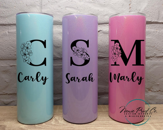 Personalized 20oz Shimmer tumbler, Custom travel mug, skinny tumbler, Sport Soccer Team Merch Logo, Coworker Group Event Gifts