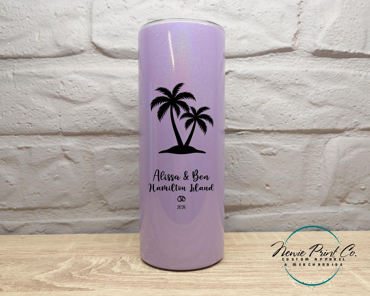 Personalized 20oz Shimmer tumbler, Custom travel mug, skinny tumbler, Honeymoon, Bride & Groom