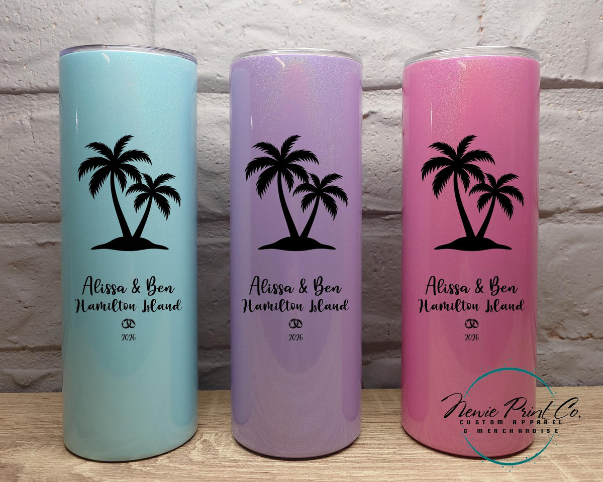 Personalized 20oz Shimmer tumbler, Custom travel mug, skinny tumbler, Honeymoon, Bride & Groom