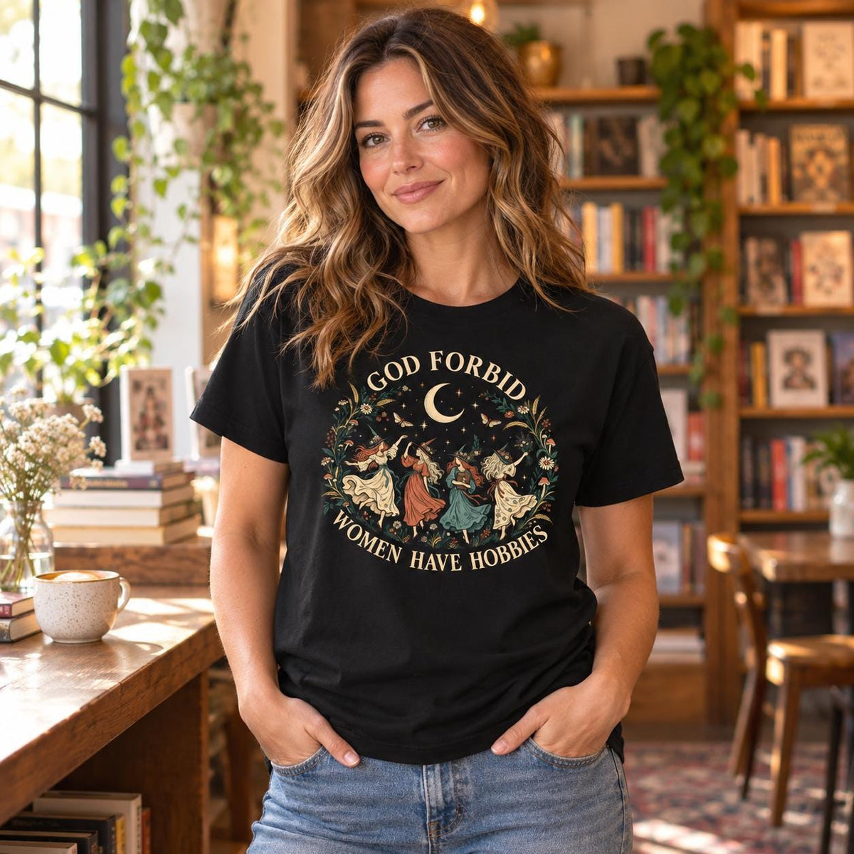 God Forbid Women Have Hobbies Witch T-Shirt, Vintage Botanical Graphic Tee