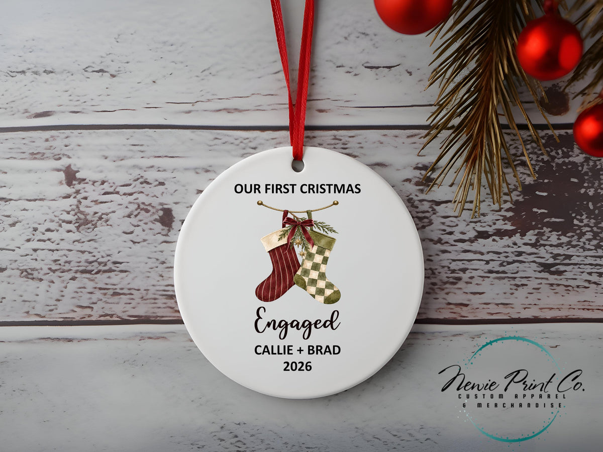 Personalized engagement ornament, New Beginning, Gift for Couple, First Christmas Present, Our First Christmas Engaged with Gift Box