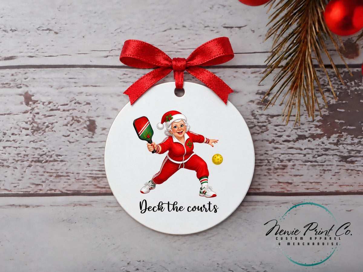 Mrs Claus Pickle Ball Ornament, Festive Christmas Lady Pickle Baller Tree Decoration