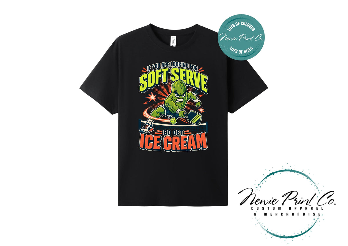 Funny Pickleball Shirt, Soft Serve Ice Cream Tee, Fierce Pickle Mascot T-Shirt, Pickleball Player Gift, Unisex Sports Tee