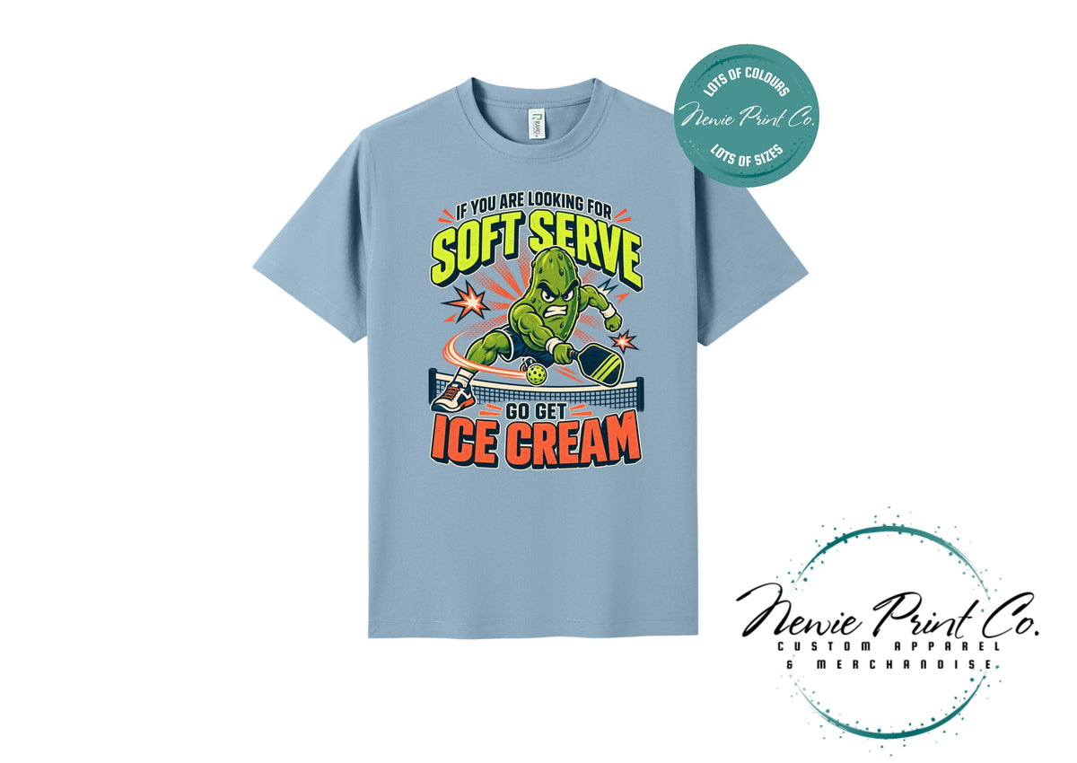 Funny Pickleball Shirt, Soft Serve Ice Cream Tee, Fierce Pickle Mascot T-Shirt, Pickleball Player Gift, Unisex Sports Tee