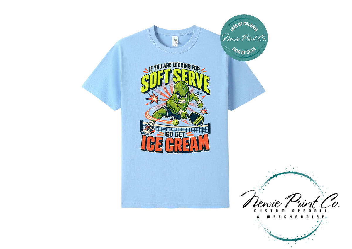 Funny Pickleball Shirt, Soft Serve Ice Cream Tee, Fierce Pickle Mascot T-Shirt, Pickleball Player Gift, Unisex Sports Tee
