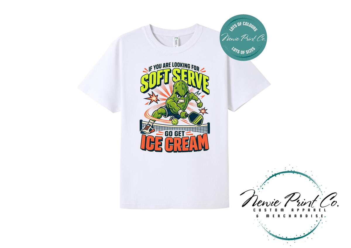 Funny Pickleball Shirt, Soft Serve Ice Cream Tee, Fierce Pickle Mascot T-Shirt, Pickleball Player Gift, Unisex Sports Tee