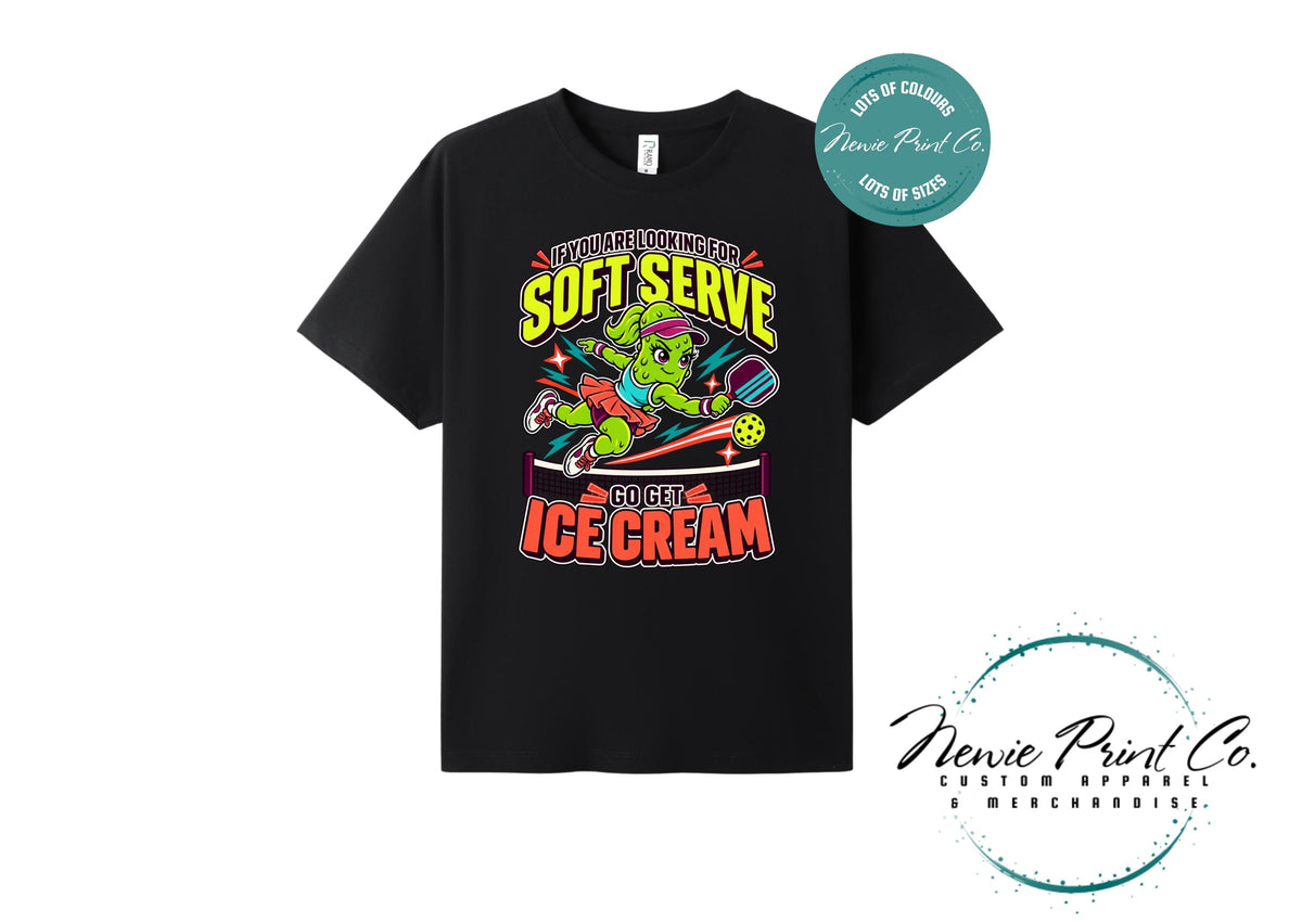 Funny Pickleball Shirt, Soft Serve Ice Cream Tee, Fierce Pickle Mascot T-Shirt, Pickleball Player Gift, Sports Tee