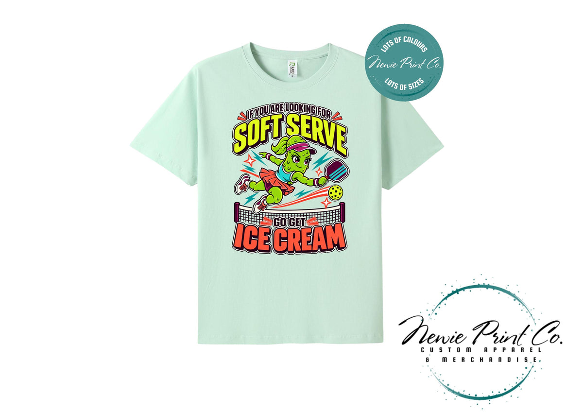 Funny Pickleball Shirt, Soft Serve Ice Cream Tee, Fierce Pickle Mascot T-Shirt, Pickleball Player Gift, Sports Tee