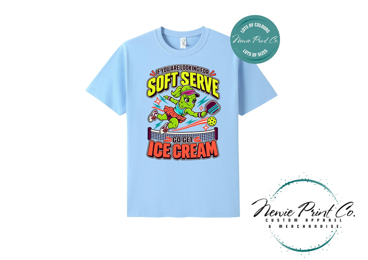 Funny Pickleball Shirt, Soft Serve Ice Cream Tee, Fierce Pickle Mascot T-Shirt, Pickleball Player Gift, Sports Tee