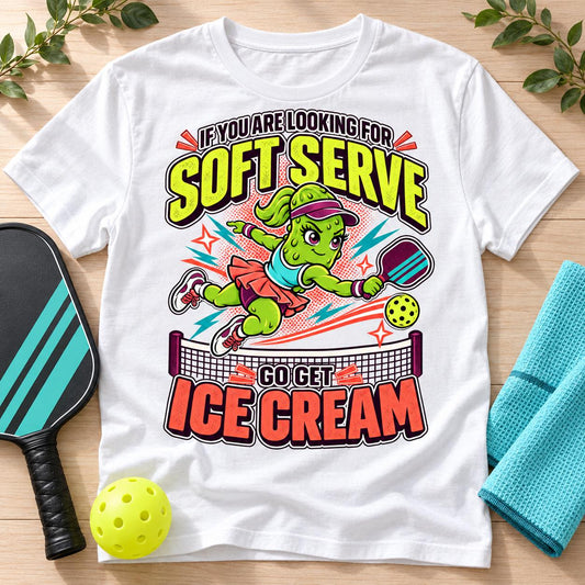 Funny Pickleball Shirt, Soft Serve Ice Cream Tee, Fierce Pickle Mascot T-Shirt, Pickleball Player Gift, Sports Tee
