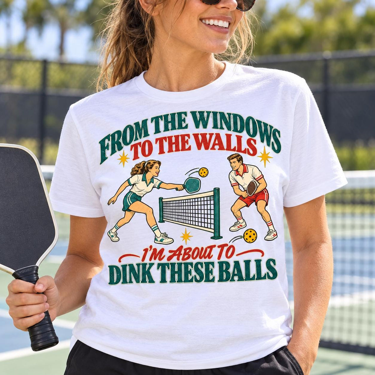Funny Pickleball Christmas T-Shirt, Dink These Balls, To the window to wall Tee