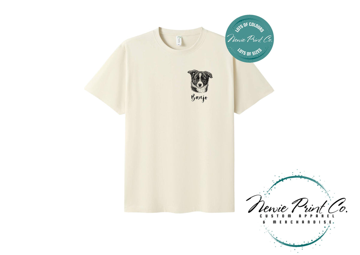 Custom Pet Portrait T-Shirt, Personalised Dog Line Art Tee with Name, Pet Memorial Gift, Dog Mum Gift, Custom Pet Portrait Shirt