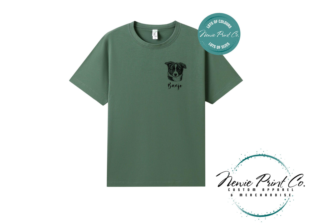 Custom Pet Portrait T-Shirt, Personalised Dog Line Art Tee with Name, Pet Memorial Gift, Dog Mum Gift, Custom Pet Portrait Shirt