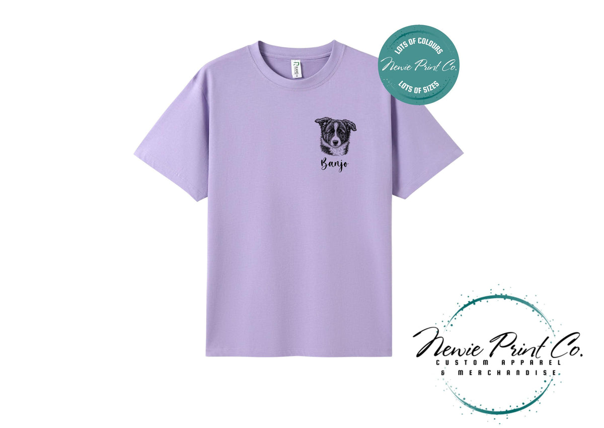 Custom Pet Portrait T-Shirt, Personalised Dog Line Art Tee with Name, Pet Memorial Gift, Dog Mum Gift, Custom Pet Portrait Shirt