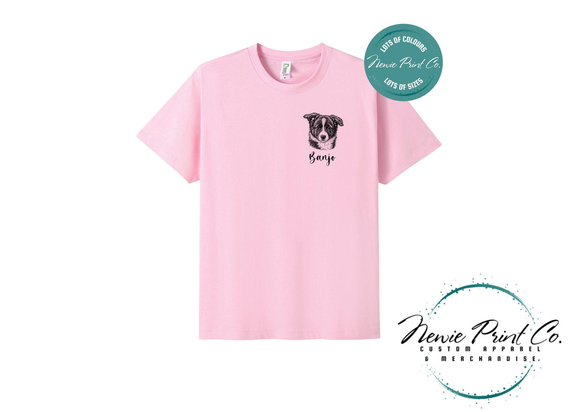 Custom Pet Portrait T-Shirt, Personalised Dog Line Art Tee with Name, Pet Memorial Gift, Dog Mum Gift, Custom Pet Portrait Shirt