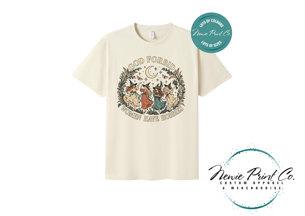 God Forbid Women Have Hobbies Witch T-Shirt, Vintage Botanical Graphic Tee
