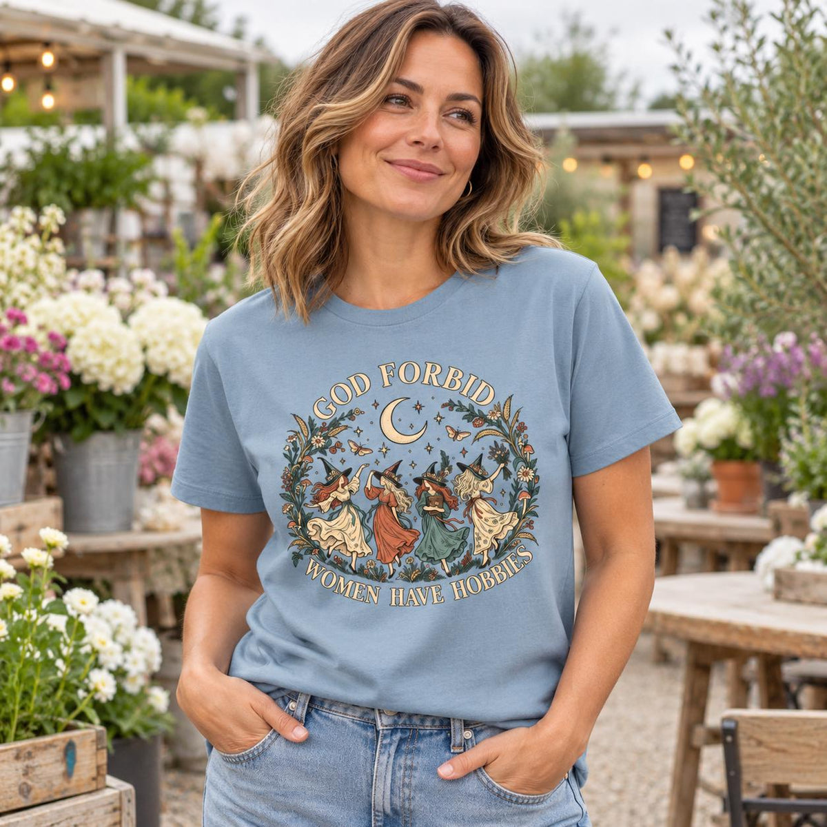 God Forbid Women Have Hobbies Witch T-Shirt, Vintage Botanical Graphic Tee