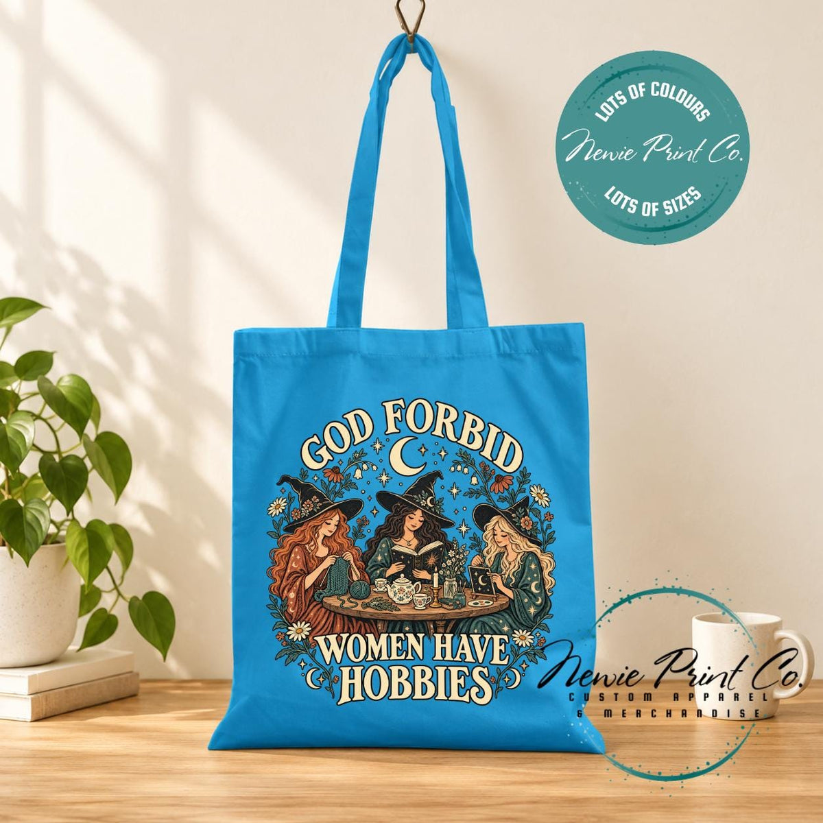 God Forbid Women Have Hobbies Tote Bag, Reading Witches Botanical Bag, Funny Witch Gift, Cottagecore Book Bag