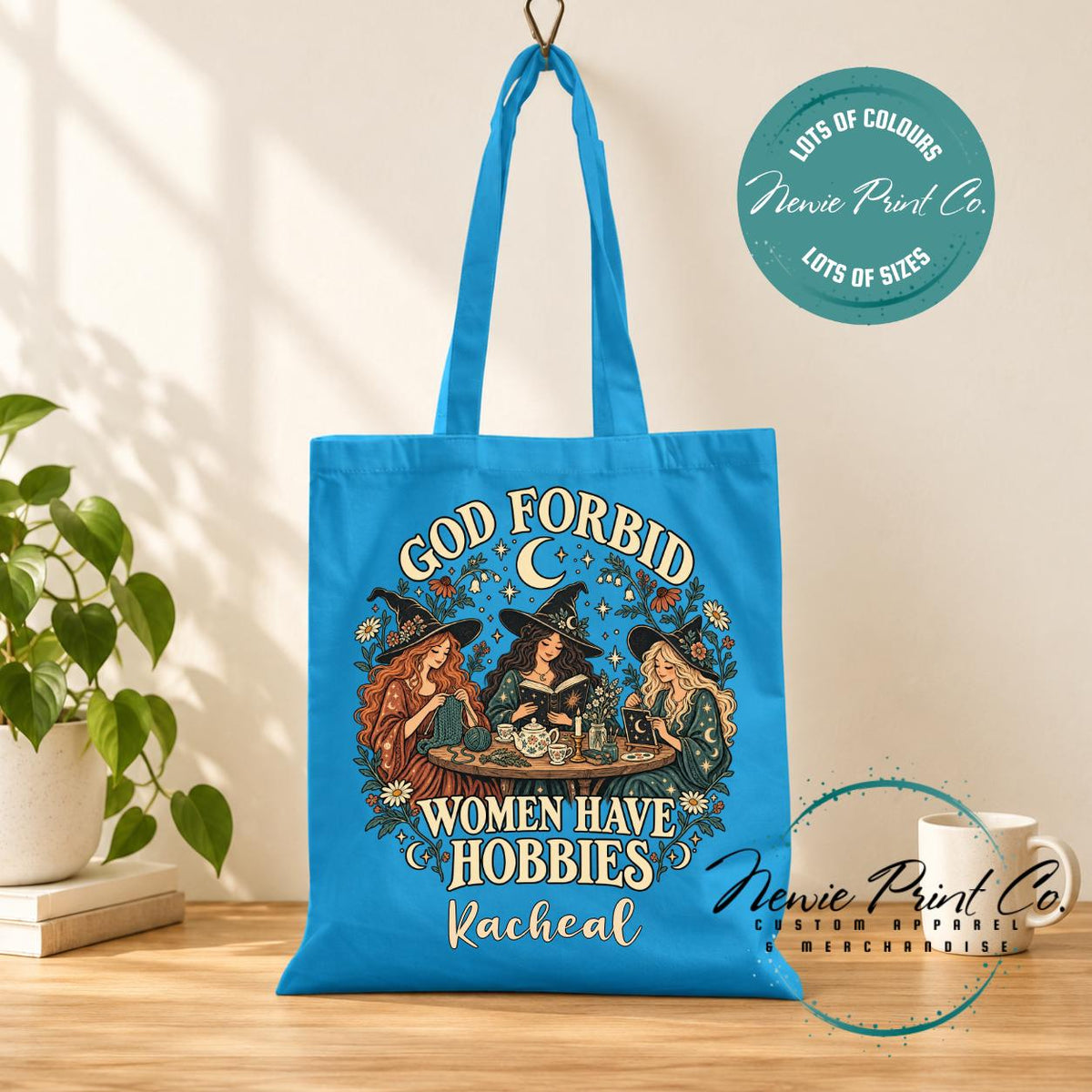 God Forbid Women Have Hobbies Tote Bag, Reading Witches Botanical Bag, Funny Witch Gift, Cottagecore Book Bag