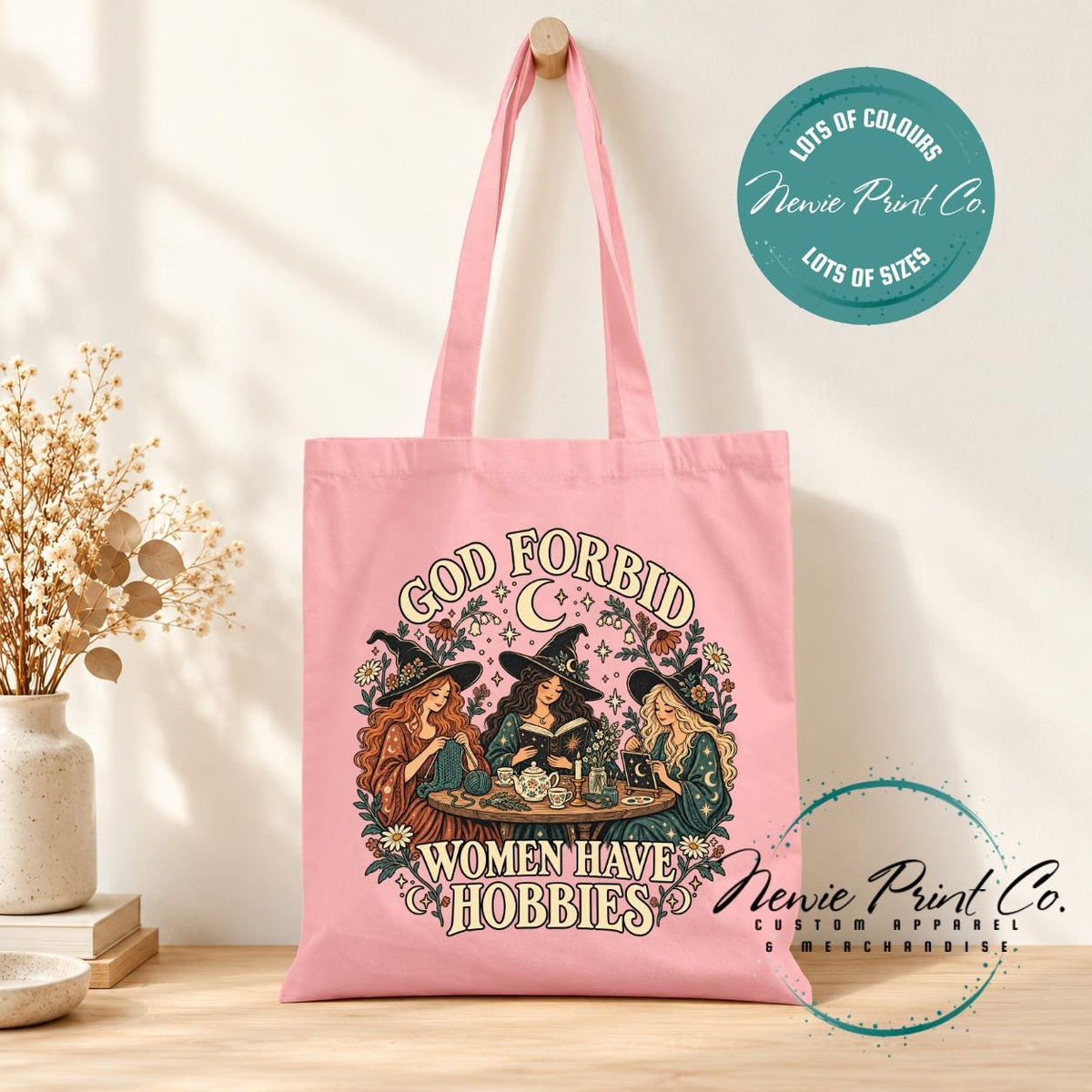 God Forbid Women Have Hobbies Tote Bag, Reading Witches Botanical Bag, Funny Witch Gift, Cottagecore Book Bag