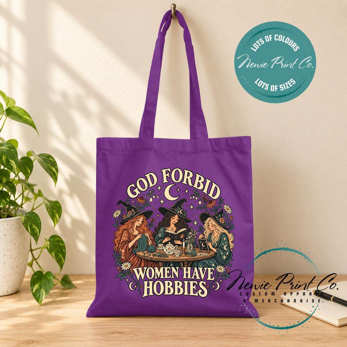 God Forbid Women Have Hobbies Tote Bag, Reading Witches Botanical Bag, Funny Witch Gift, Cottagecore Book Bag