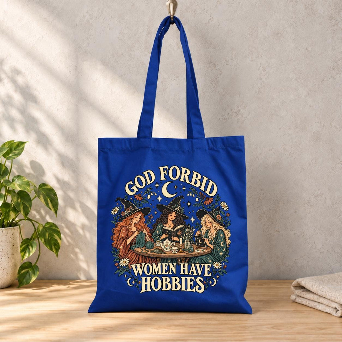 God Forbid Women Have Hobbies Tote Bag, Reading Witches Botanical Bag, Funny Witch Gift, Cottagecore Book Bag