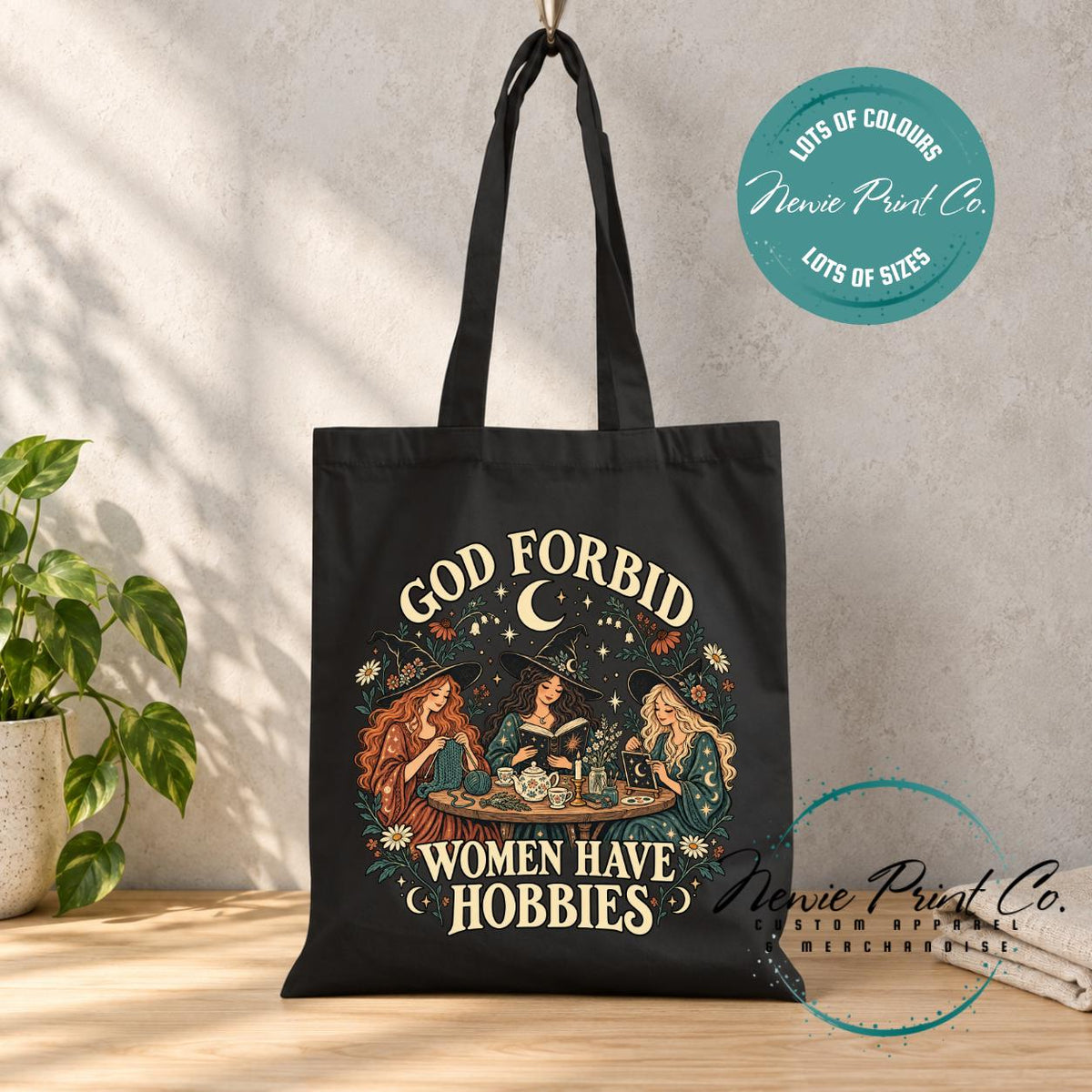 God Forbid Women Have Hobbies Tote Bag, Reading Witches Botanical Bag, Funny Witch Gift, Cottagecore Book Bag