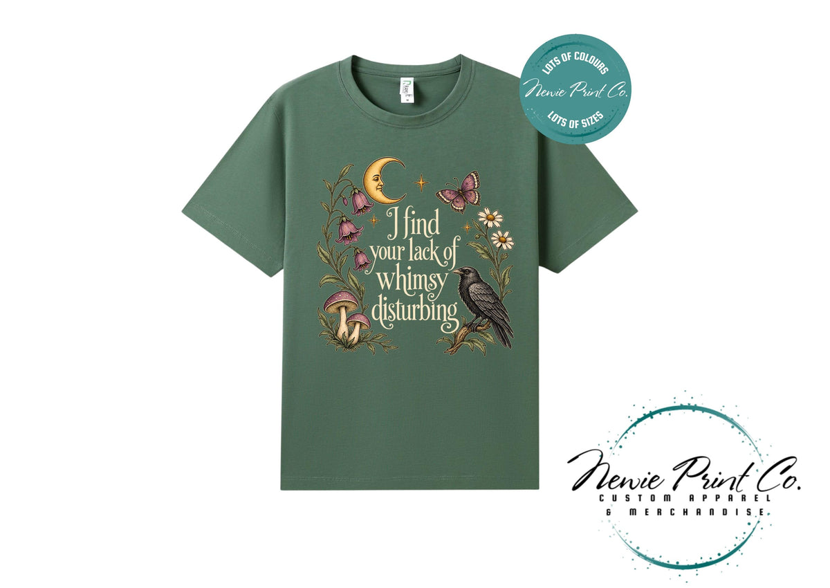 I Find Your Lack of Whimsy Disturbing Shirt, Botanical Raven T-Shirt, Cottagecore Mushroom Tee, Whimsical Gift