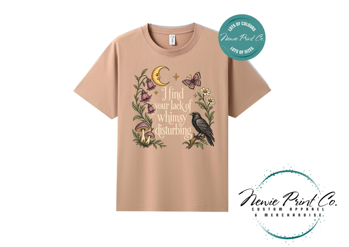 I Find Your Lack of Whimsy Disturbing Shirt, Botanical Raven T-Shirt, Cottagecore Mushroom Tee, Whimsical Gift
