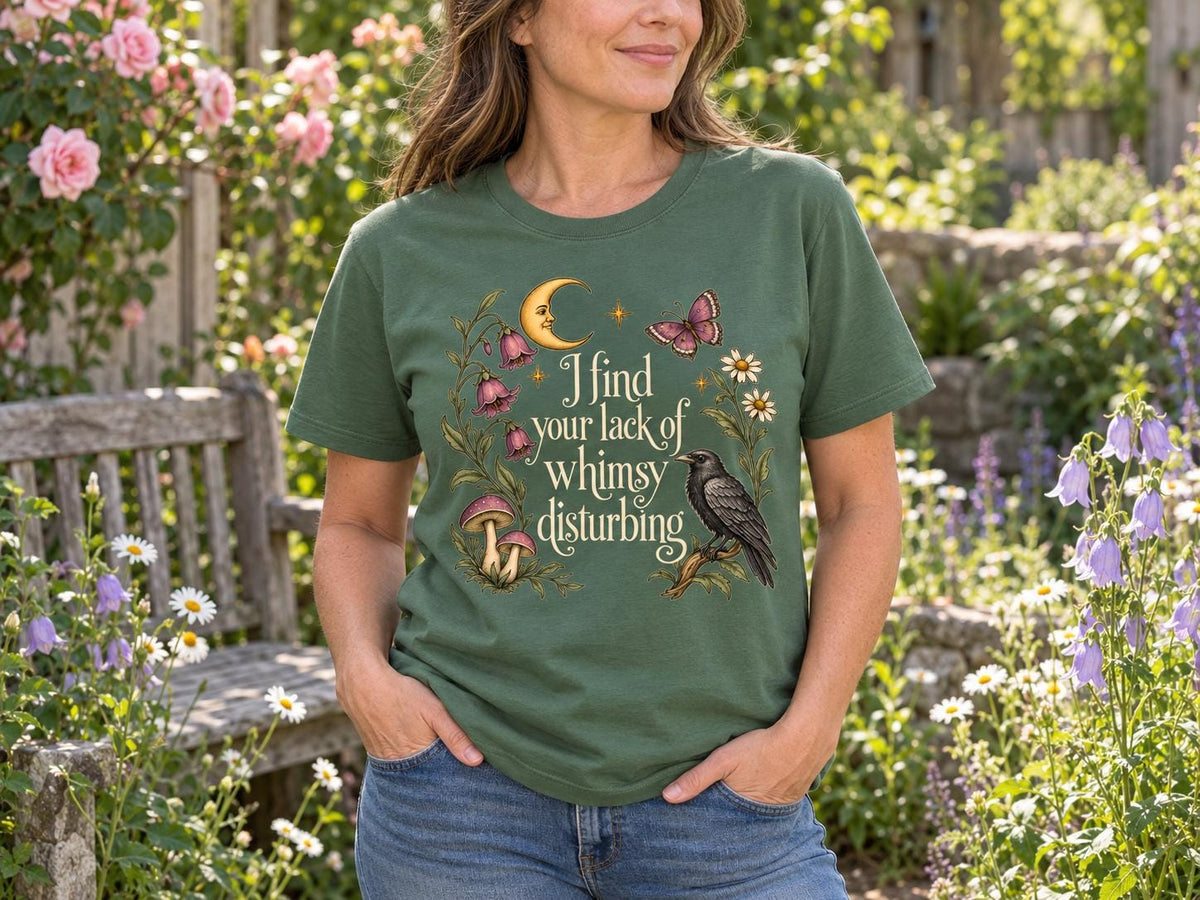 I Find Your Lack of Whimsy Disturbing Shirt, Botanical Raven T-Shirt, Cottagecore Mushroom Tee, Whimsical Gift