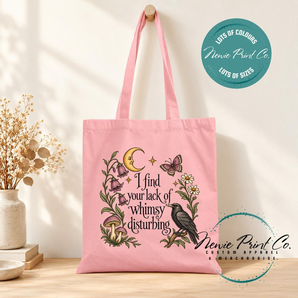 I Find Your Lack of Whimsy Disturbing, Cottagecore library bag, fairycore book bag, botanical tote