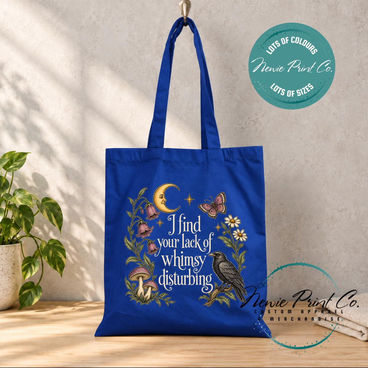 I Find Your Lack of Whimsy Disturbing, Cottagecore library bag, fairycore book bag, botanical tote