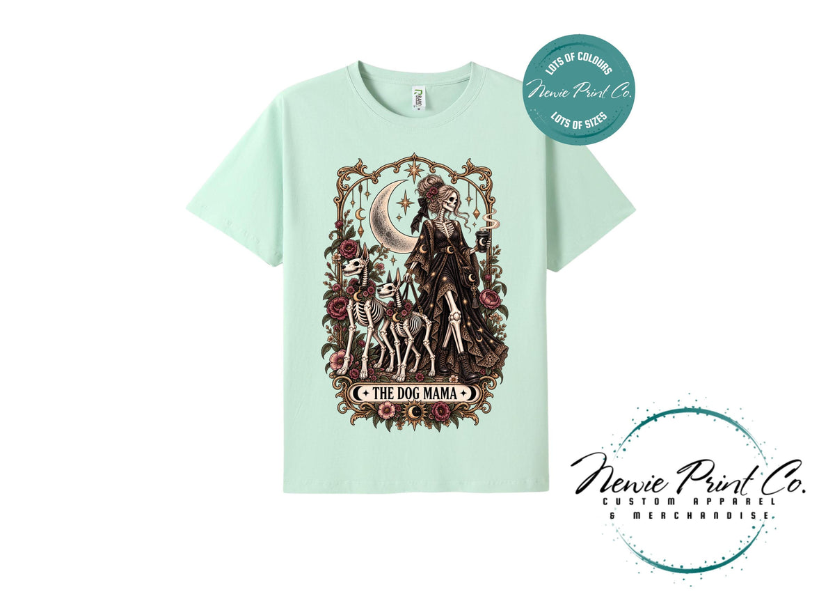 Dog Mama Skeleton T-Shirt, Gothic Dog Mum Tee, Tarot Lover Shirt, Witchy Dog Lover Gift, Alternative Graphic Tee