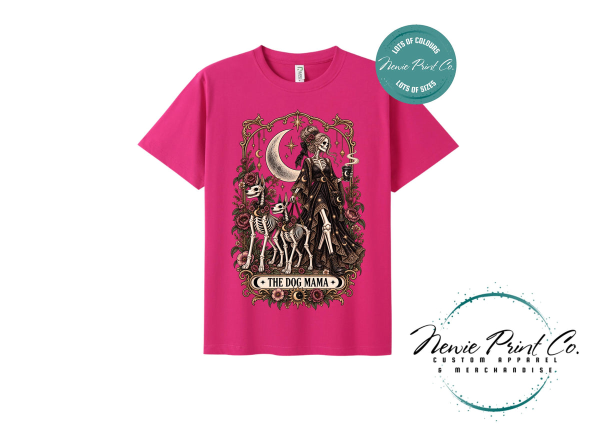 Dog Mama Skeleton T-Shirt, Gothic Dog Mum Tee, Tarot Lover Shirt, Witchy Dog Lover Gift, Alternative Graphic Tee